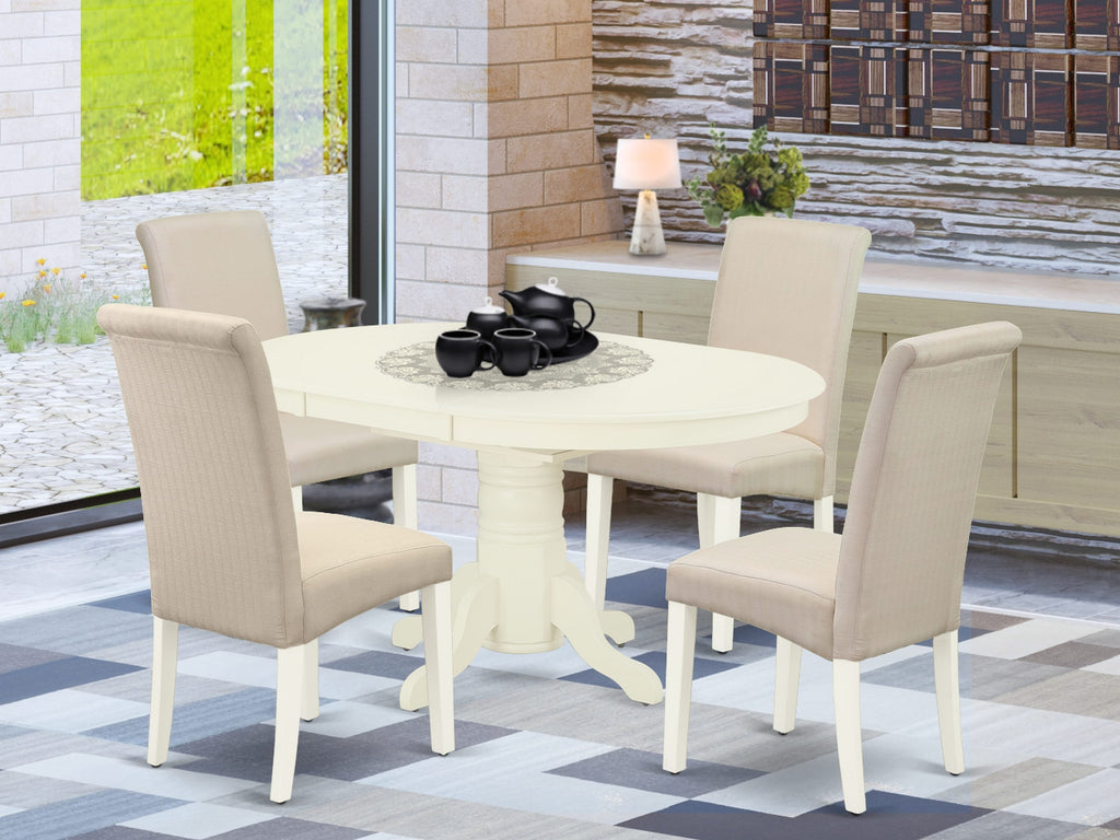 AVBA5-JFB-HD Oval Dining Room Table Set with Butterfly Leaf and Elegant Parson Chairs, 5 Piece