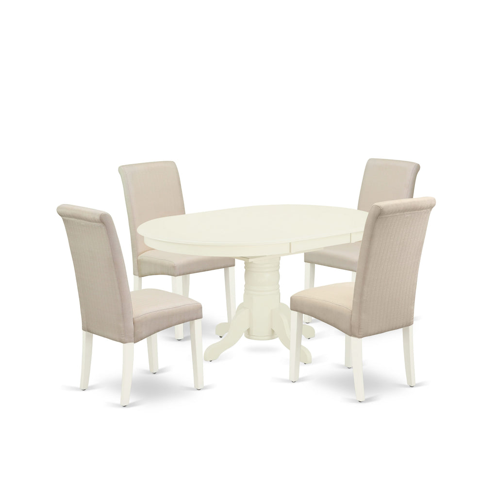 AVBA5-JFB-HD Oval Dining Room Table Set with Butterfly Leaf and Elegant Parson Chairs, 5 Piece