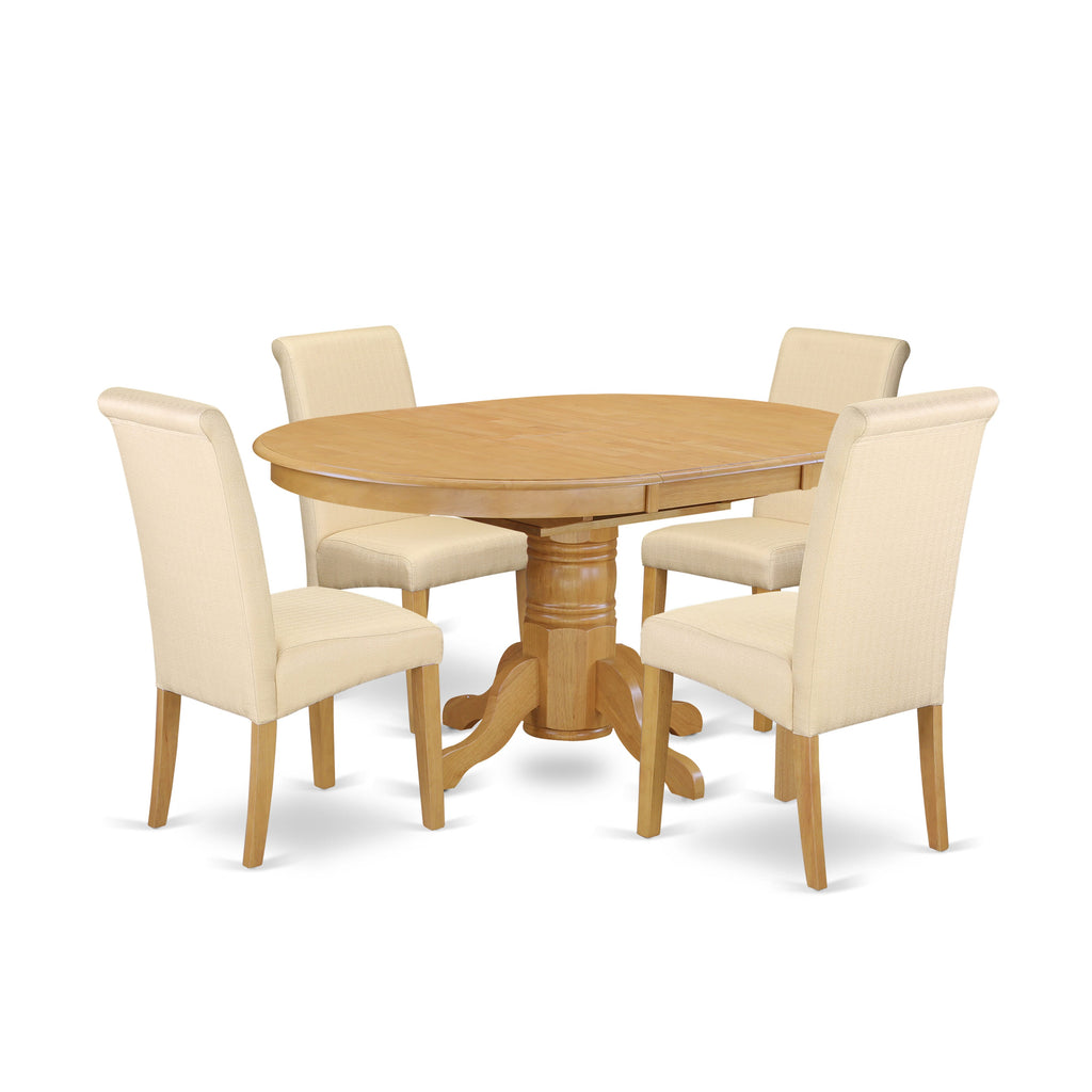 AVBA5-CM2-DD Oak Finish Butterfly-Leaf Dining Set with Upholstered Chairs, 5-Piece