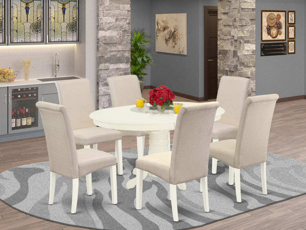 AVBA7-6SR-XT Oval Dining Set with Dome Extension & 6 Cream-Chic Upholstered Seats in White 42x60