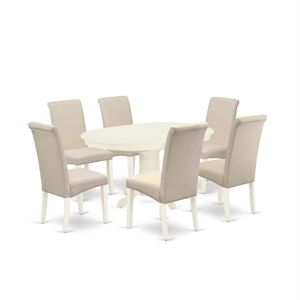 AVBA7-6SR-XT Oval Dining Set with Dome Extension & 6 Cream-Chic Upholstered Seats in White 42x60