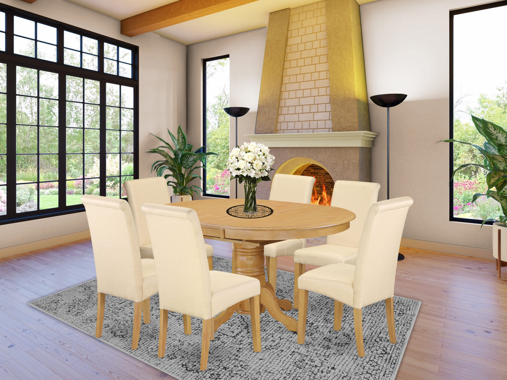 AVBA7-NXG-BA 7-Piece Dining Collection with Oval Extendable Table & 6 Fabric Chairs in Oak, 42x60 Inch