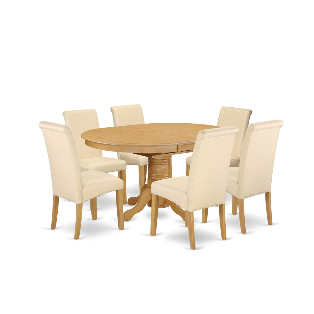 AVBA7-NXG-BA 7-Piece Dining Collection with Oval Extendable Table & 6 Fabric Chairs in Oak, 42x60 Inch
