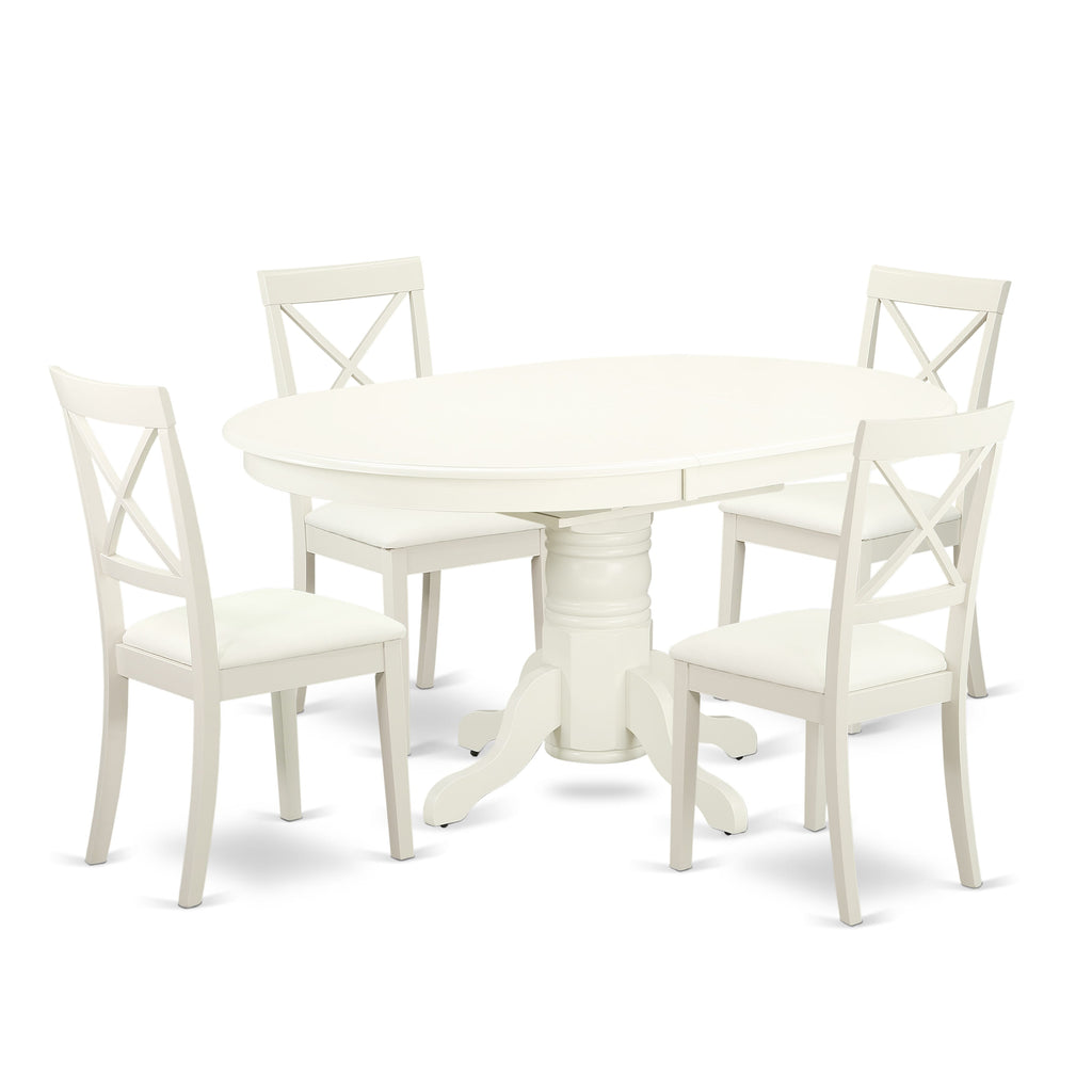 5-Piece Dining Ensemble AVBO5-KJE-5W with Oval Butterfly Leaf Table & 4 Leather-Like Chair Set, Linen White