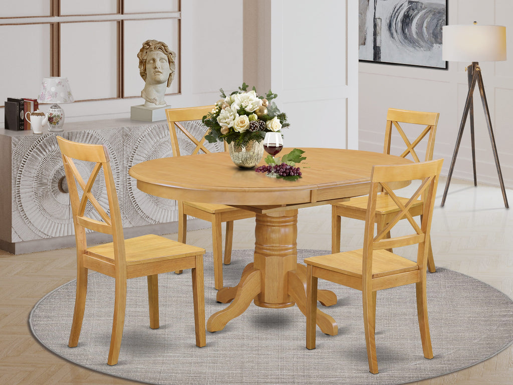 AVBO5-ZV7-E 5-Piece Set Oval Table with Butterfly Leaf & 4 seats, 42x60, Oak Finish