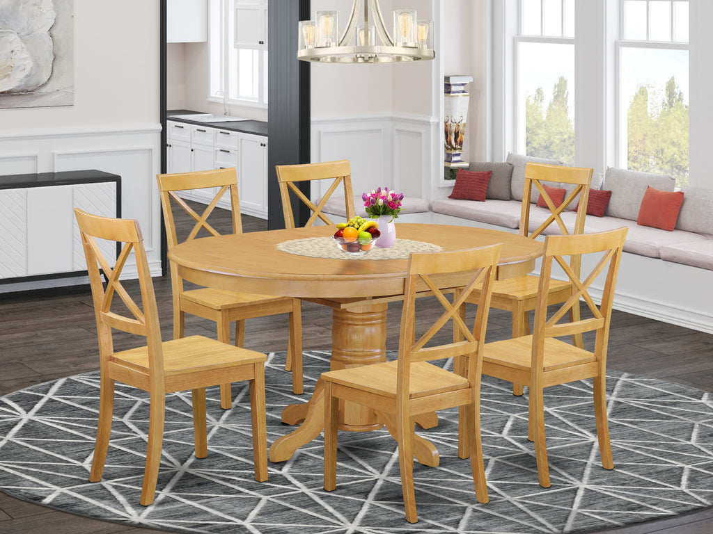 AVBO7-CJE-7 7-Piece Dining Ensemble with Oval Extendable Table & 6 Chairs, Oak Finish