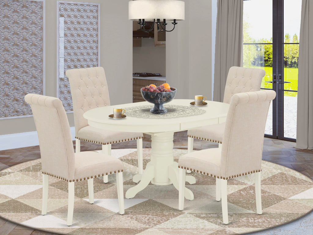 AVBR5-QBD-O5 5-Part Dining Ensemble for Four with Butterfly Leaf and Linen Beige Parson Chairs, 42x60