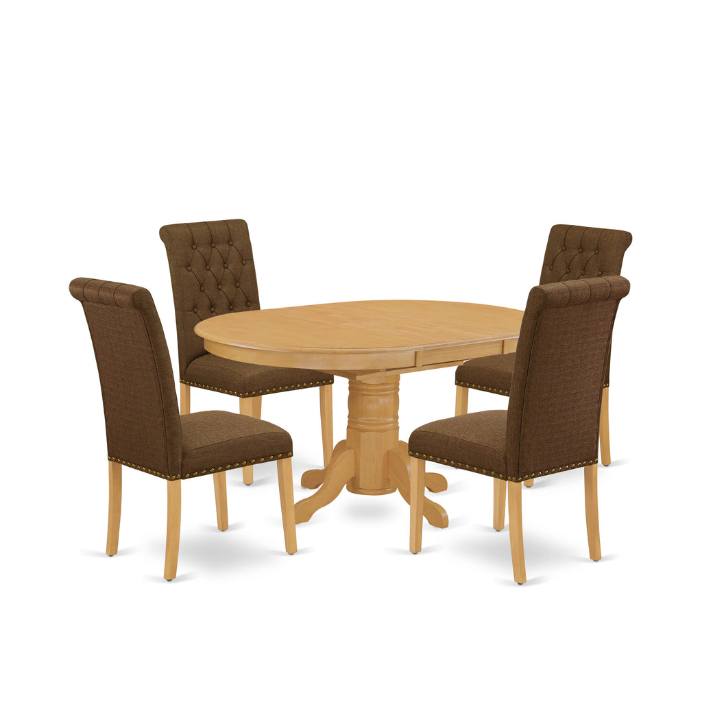 AVBR5-PWT-JO Harmony Oak 5-Piece Dining Ensemble Expandable Table & 4 Upholstered Seats, Brown Linens