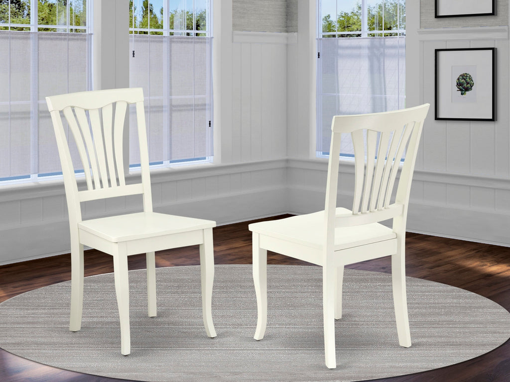 AVC-LSP-9 Avon Slat Back Wooden Dining Chairs, Solid Wood Seat Pair in Linen White