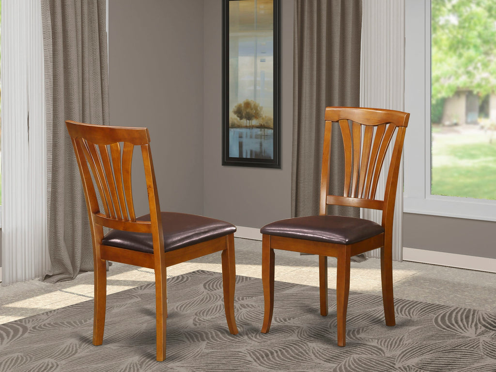 AVC-SIJ-4C Saddle Brown Avon Dining Chairs - Faux Leather Upholstered Wood Seating, Set of 2
