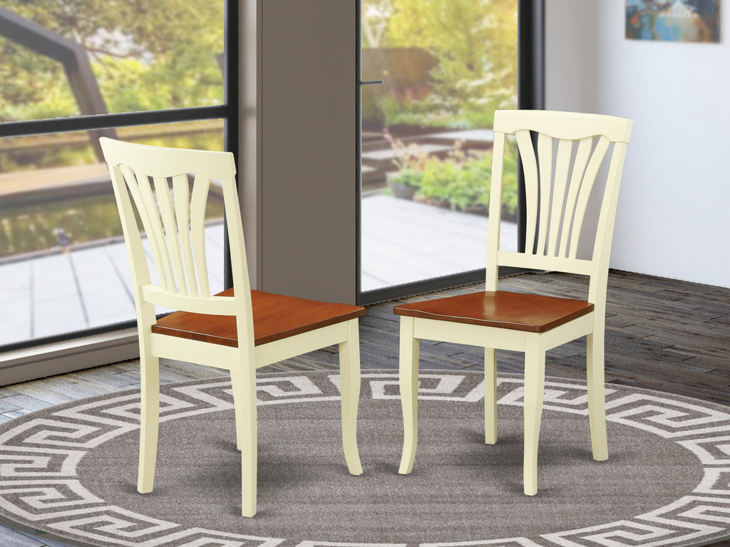 AVC-WOB-W Avon Kitchen Set of 2 Chairs - Slat Back Dining Wood Seats in Cherry & Buttermilk