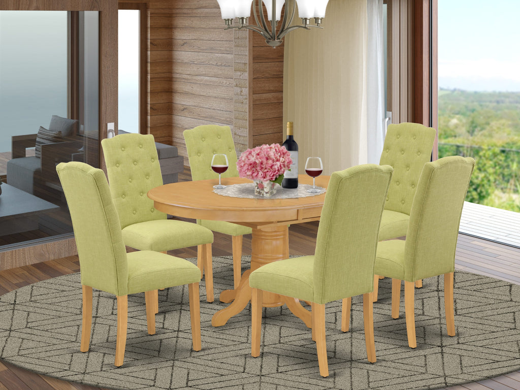 AVCE7-ZY1-9A Dining Ensemble 7-Piece Set with Oval Butterfly Leaf Table & 6 Parson Chairs in Limelight Upholstery