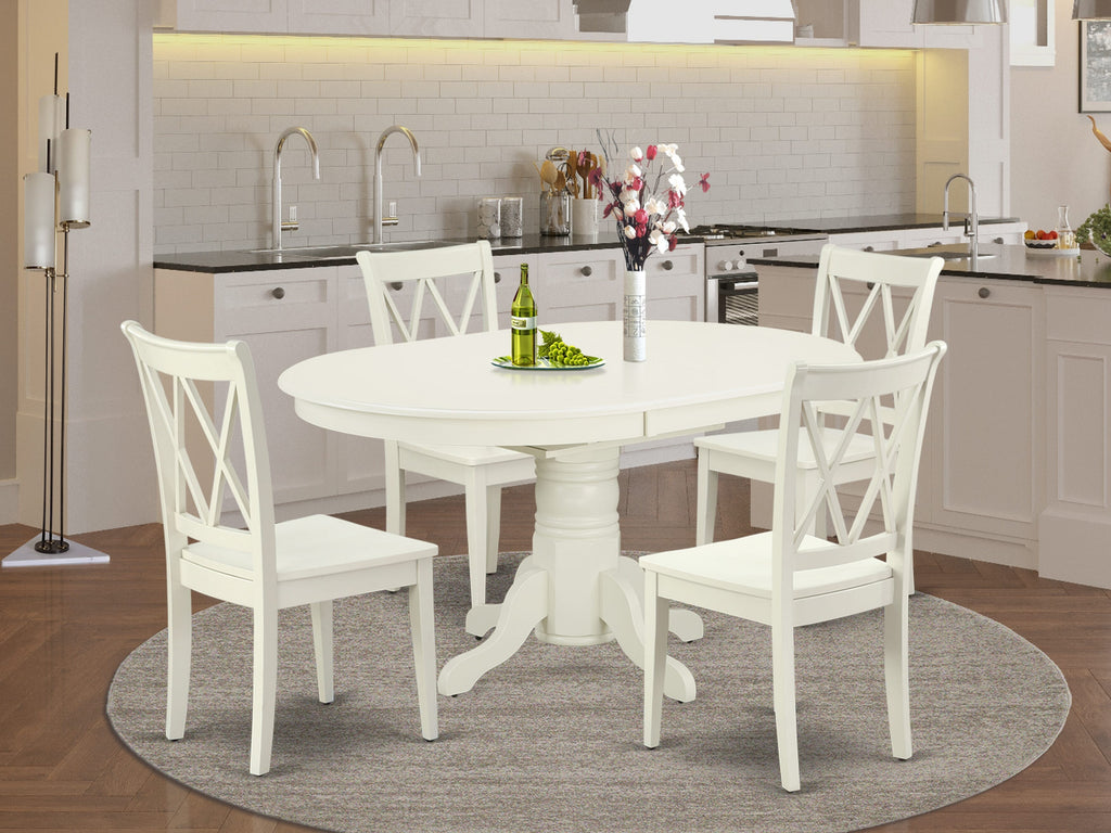 AVCL5-TYR-F 5-Piece Dining Ensemble Featuring Oval Table and 4 Chairs, Sleek Linen White, Extendable Leaf