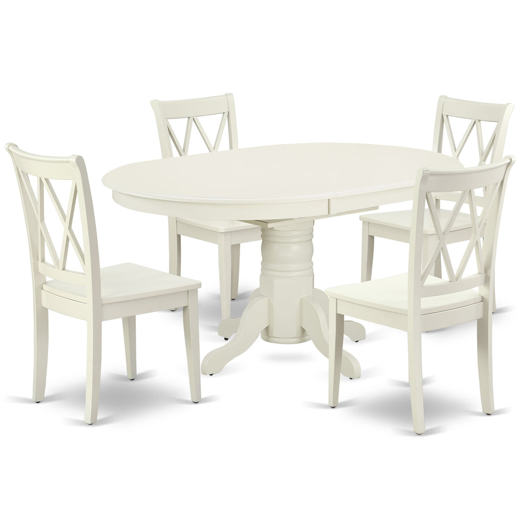 AVCL5-TYR-F 5-Piece Dining Ensemble Featuring Oval Table and 4 Chairs, Sleek Linen White, Extendable Leaf