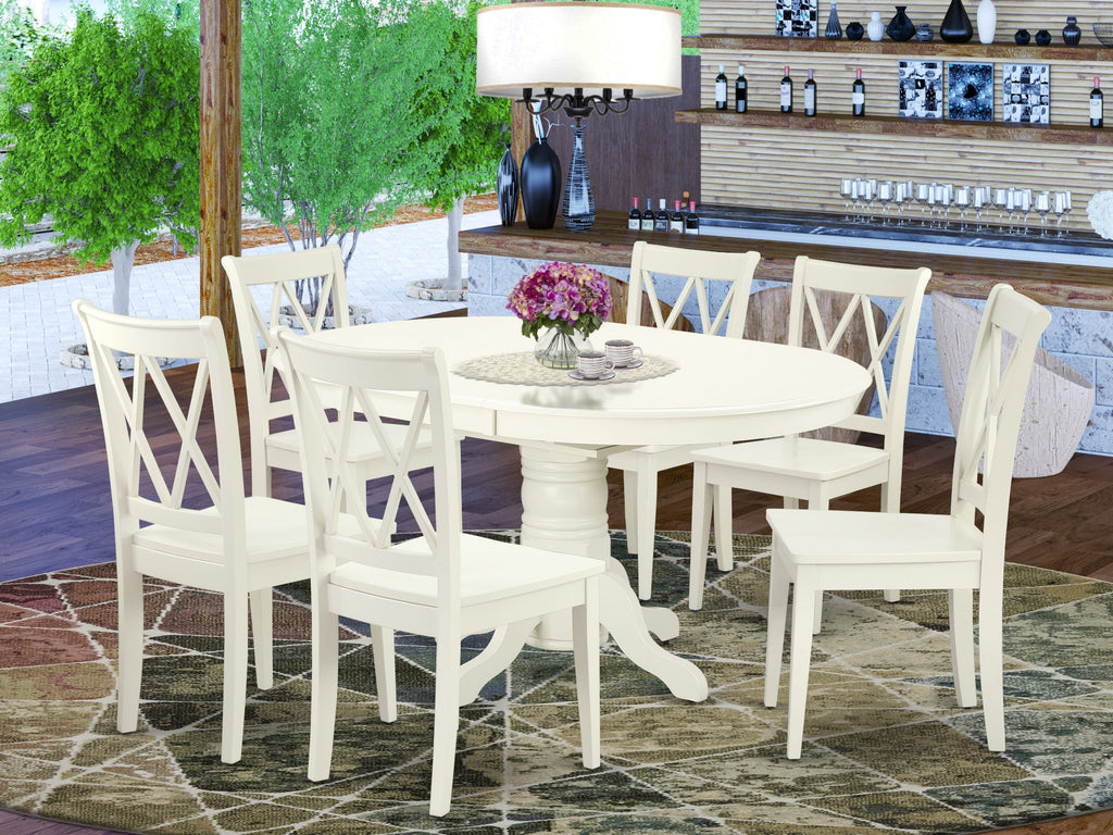 AVCL7-J2E-E 7-Piece Dining Ensemble with Oval Table and 6 Upholstered Chairs in Elegant Linen White