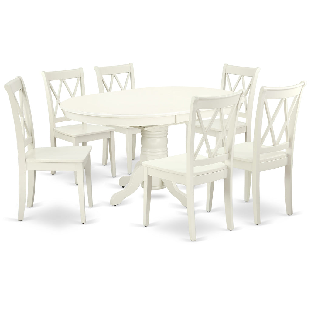 AVCL7-J2E-E 7-Piece Dining Ensemble with Oval Table and 6 Upholstered Chairs in Elegant Linen White
