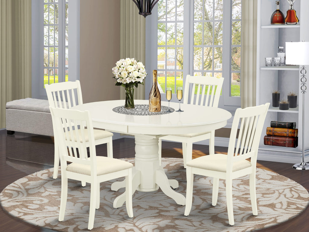 AVDA5-OPC-7 Elegant 5-Piece Dining Ensemble with Oval Table & Fabric Chairs, 42x60 Inch, Linen White