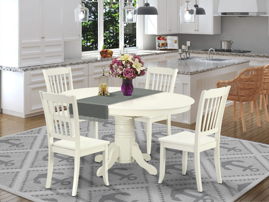 AVDA5-IE6-C Elegant 5-Piece Dining Ensemble with an Oval Leaf Table and 4 Chairs, 42x60, Ivory Finish