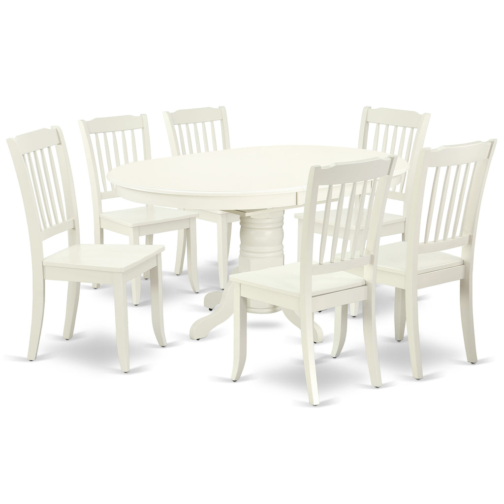 AVDA7-TRU-K 7-Piece Dining Ensemble with Butterfly Leaf Oval Table and Six Chairs in Linen White Finish