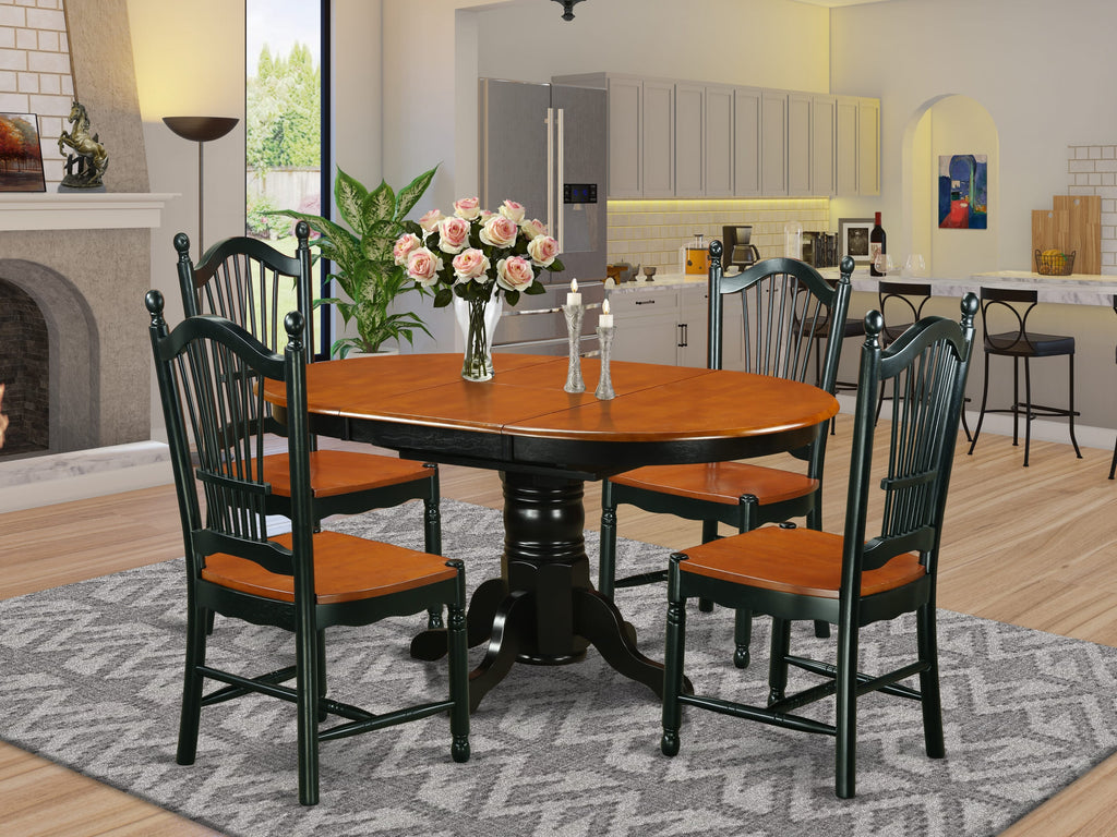 AVDO5-4Z5-N Charming Black & Cherry Oval Dining Table Set for 5 with Flexible Leaf and 4 Stylish Chairs