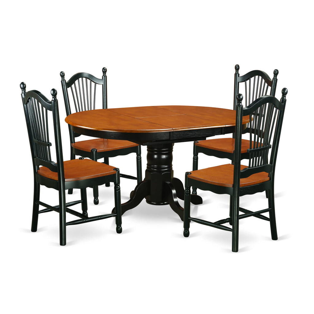 AVDO5-4Z5-N Charming Black & Cherry Oval Dining Table Set for 5 with Flexible Leaf and 4 Stylish Chairs