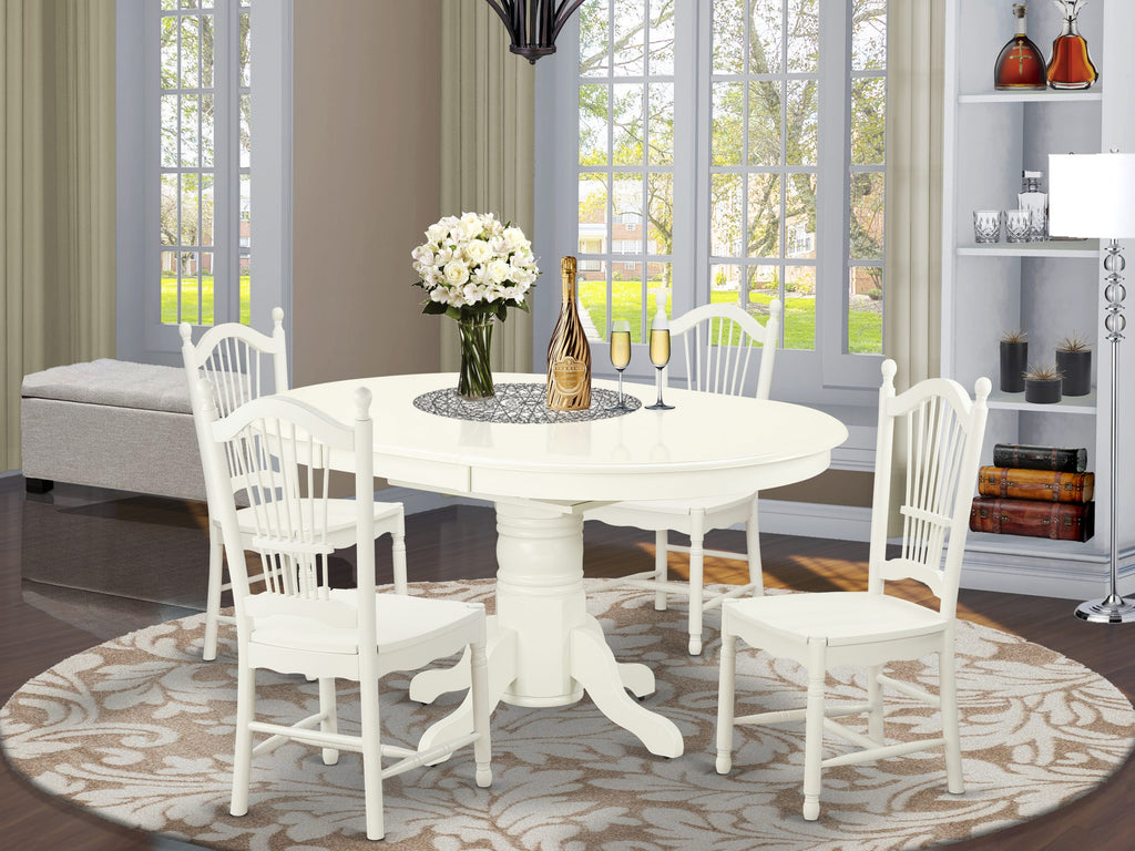 AVDO5-LWH-W Elegant Dining Ensemble with Expandable Oval Dining Table & 4 Cozy Chairs, Linen White