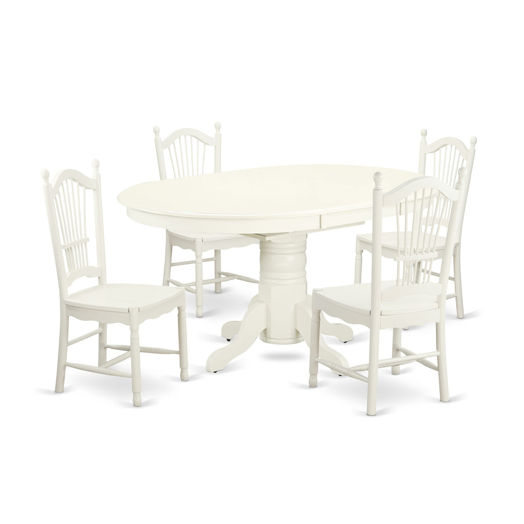 AVDO5-LWH-W Elegant Dining Ensemble with Expandable Oval Dining Table & 4 Cozy Chairs, Linen White