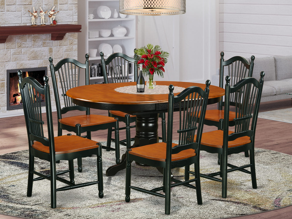AVDO7-217-L Exquisite 7-Piece Dining Ensemble with Oval Table & Butterfly Leaf, Black & Cherry Finish