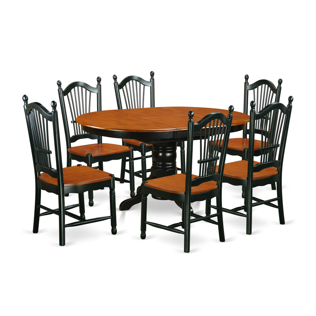 AVDO7-217-L Exquisite 7-Piece Dining Ensemble with Oval Table & Butterfly Leaf, Black & Cherry Finish