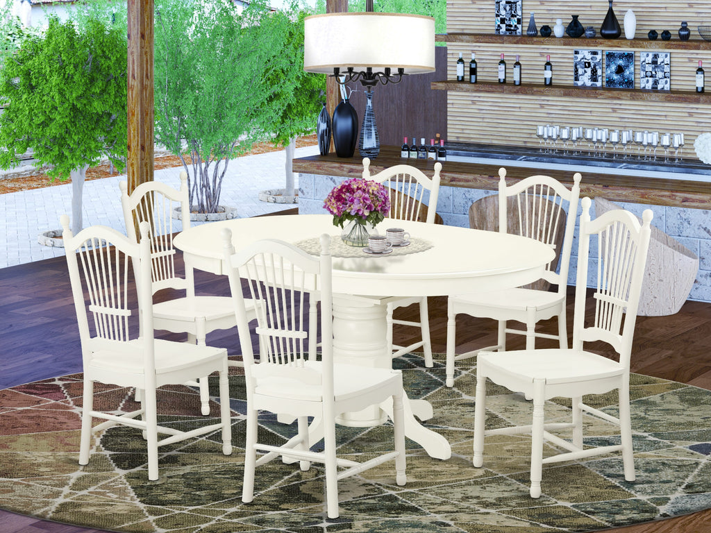AVDO7-CBS-G 7 Piece Dining Ensemble with Oval Table & 6 Chairs in Soft White Finish