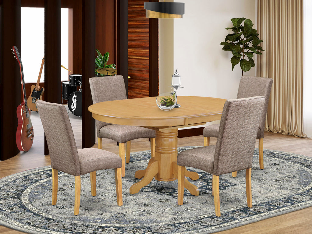 AVDR5-1IW-FX 5-Piece Set Oval Dining Table with Butterfly Extension & 4 Linen Fabric Chairs, Elegantly Khaki