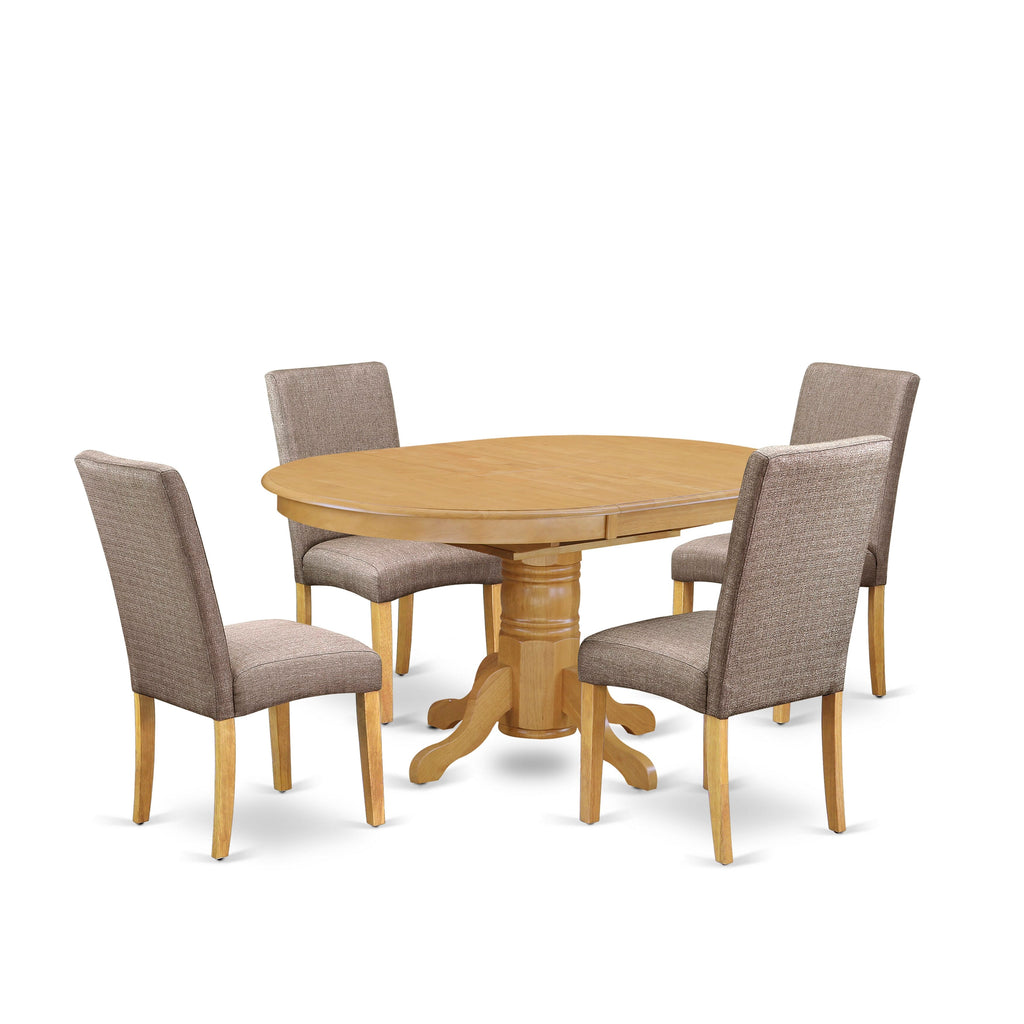 AVDR5-1IW-FX 5-Piece Set Oval Dining Table with Butterfly Extension & 4 Linen Fabric Chairs, Elegantly Khaki