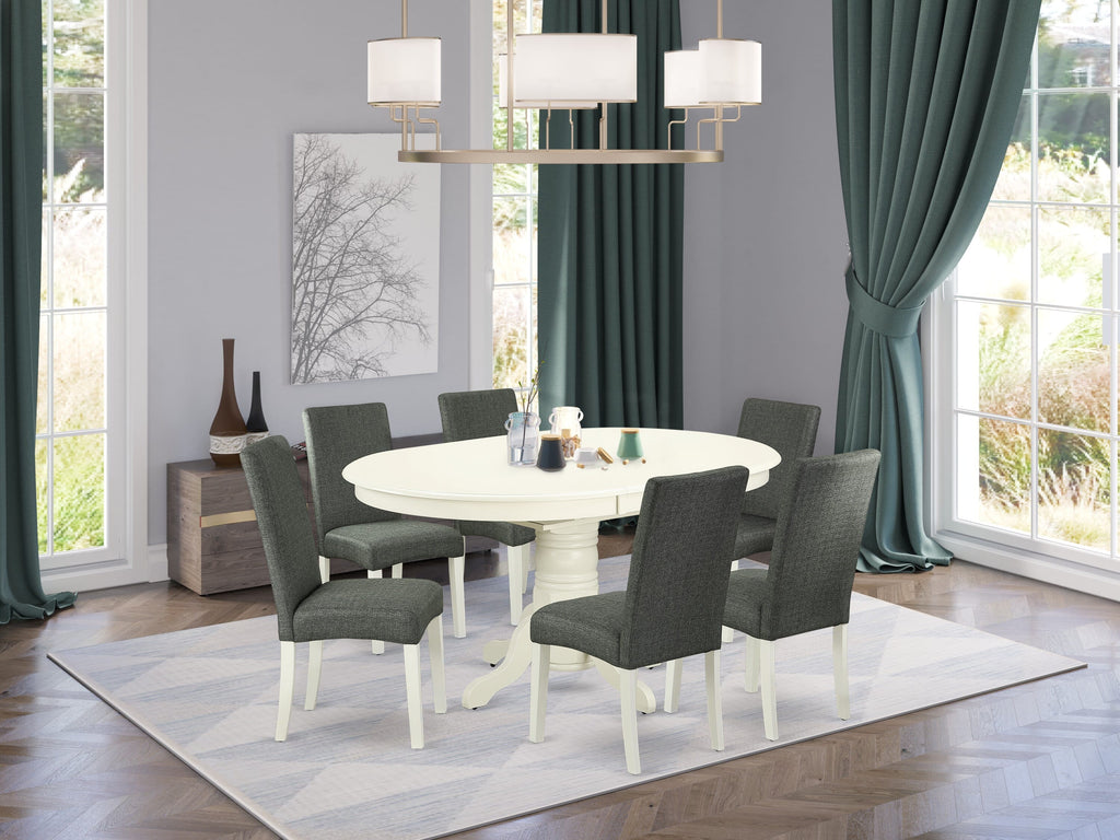 Elegant 7-Piece Dining Set AVDR7-E6P-N3 with Oval Table & Linen Chairs, 42x60, White Finish