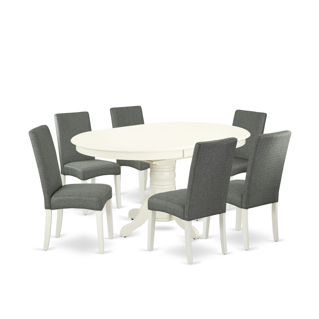 Elegant 7-Piece Dining Set AVDR7-E6P-N3 with Oval Table & Linen Chairs, 42x60, White Finish
