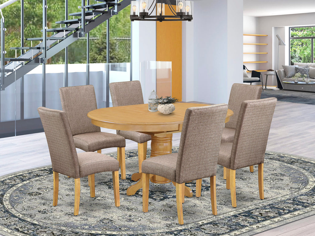 AVDR7-JRO-K8 7-Piece Dining Set with Oval Table and Earthy Khaki Chairs, 42x60, Oak Finish