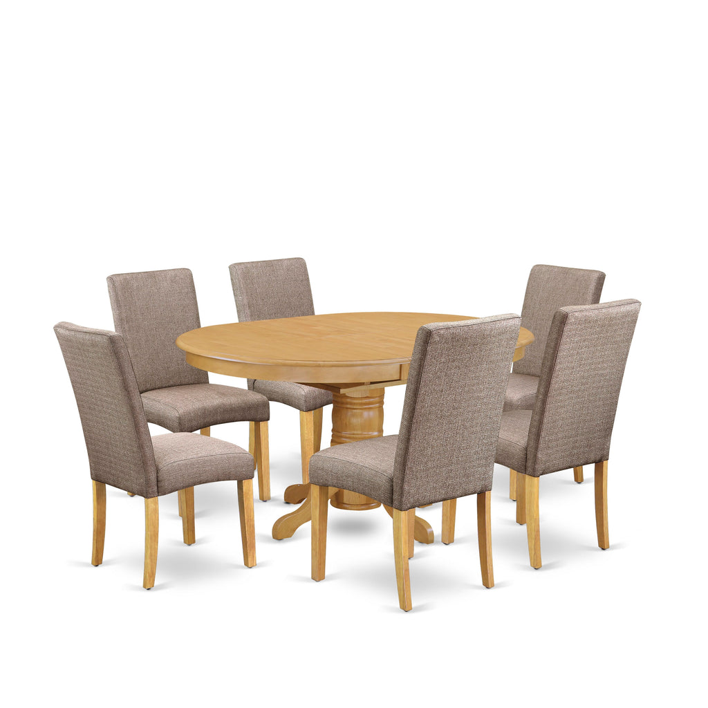 AVDR7-JRO-K8 7-Piece Dining Set with Oval Table and Earthy Khaki Chairs, 42x60, Oak Finish