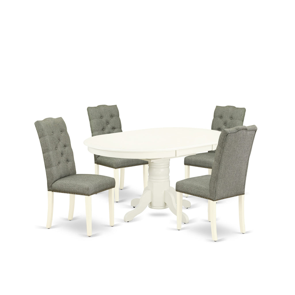 AVEL5-D33-2F 5-Piece Elegant Dining Ensemble with Extendable Oval Table and Gray Upholstered Chairs, 42x60 Linen White Finish