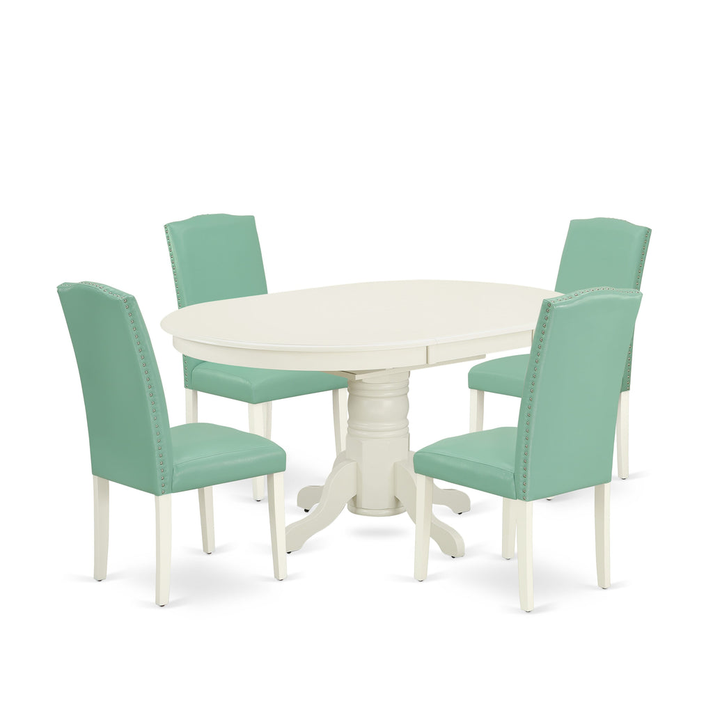 AVEN5-3KW-UQ Charming 5-Piece Oval Dining Set with Expandable Butterfly Table & 4 Faux Leather Seats, 42x60, Linen White Finish