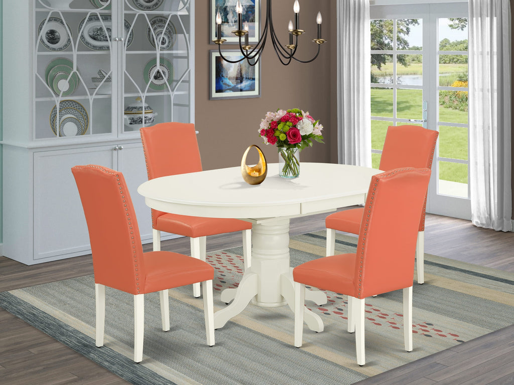 AVEN5-847-5V 5-Piece Dining Set with Oval Table & 4 Pink Flamingo Seats, 42x60, Pearl White