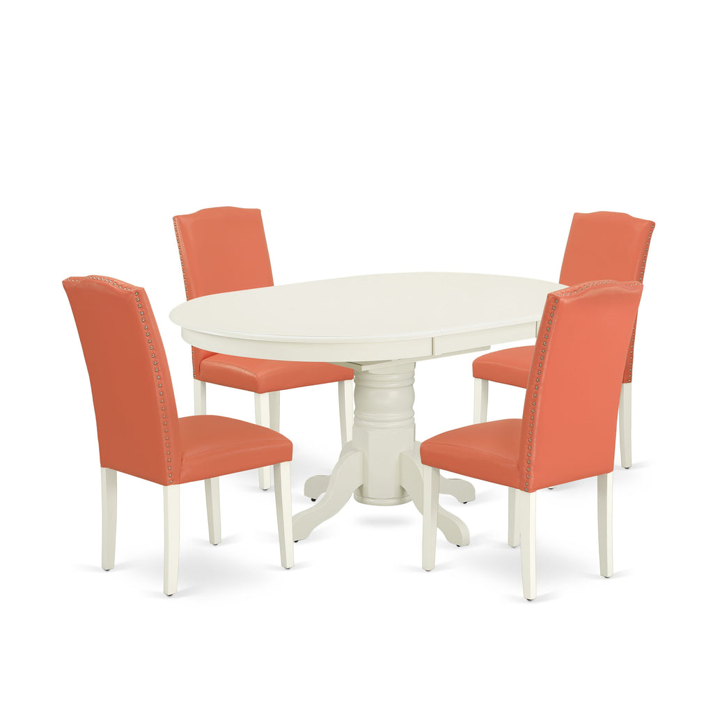 AVEN5-847-5V 5-Piece Dining Set with Oval Table & 4 Pink Flamingo Seats, 42x60, Pearl White