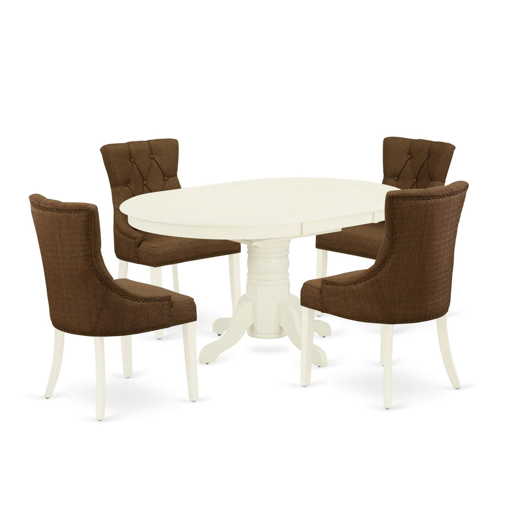 AVFR5-3MH-3T Oval Expandable Dining Ensemble with 4 Brown Upholstered Seats, 42x60