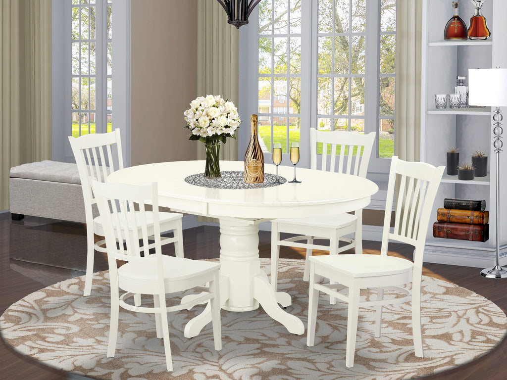 AVGR5-J3N-K 5-Piece Oval Table Dining Set for Four with Extending Leaf and Linen Finish Chairs, 42x60