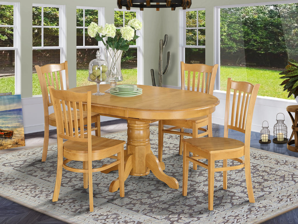 AVGR5-6S5-N Five Piece Dining Set Expanding Oval Oak Table and Four Chairs, 42x60 Inch