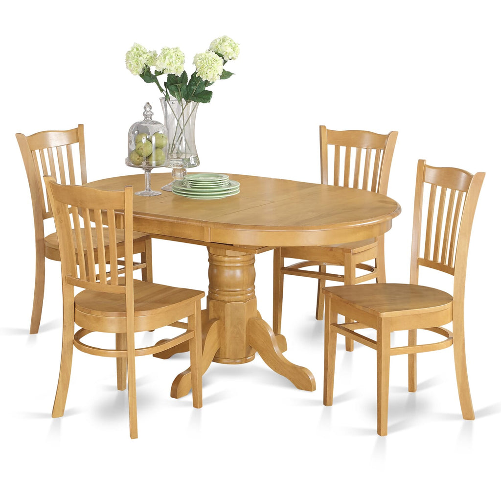 AVGR5-6S5-N Five Piece Dining Set Expanding Oval Oak Table and Four Chairs, 42x60 Inch