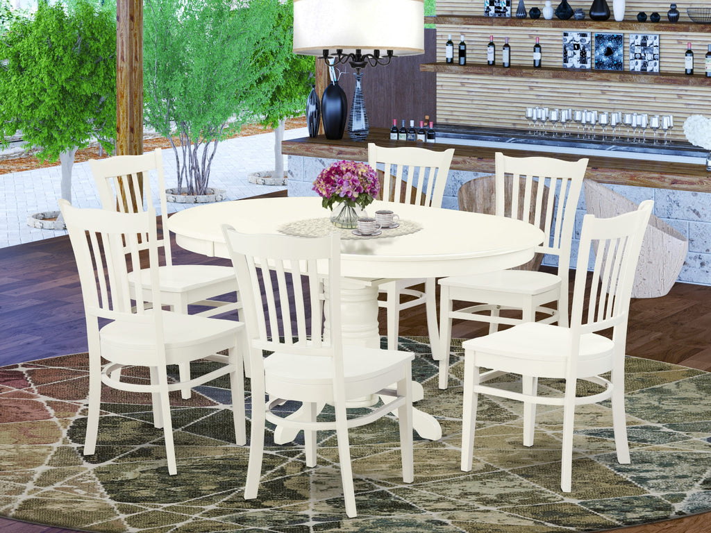 AV Dining Set AVGR7-T6S-3 Chic Oval Table with Butterfly Leaf & Six Wood Chairs, Linen 42x60