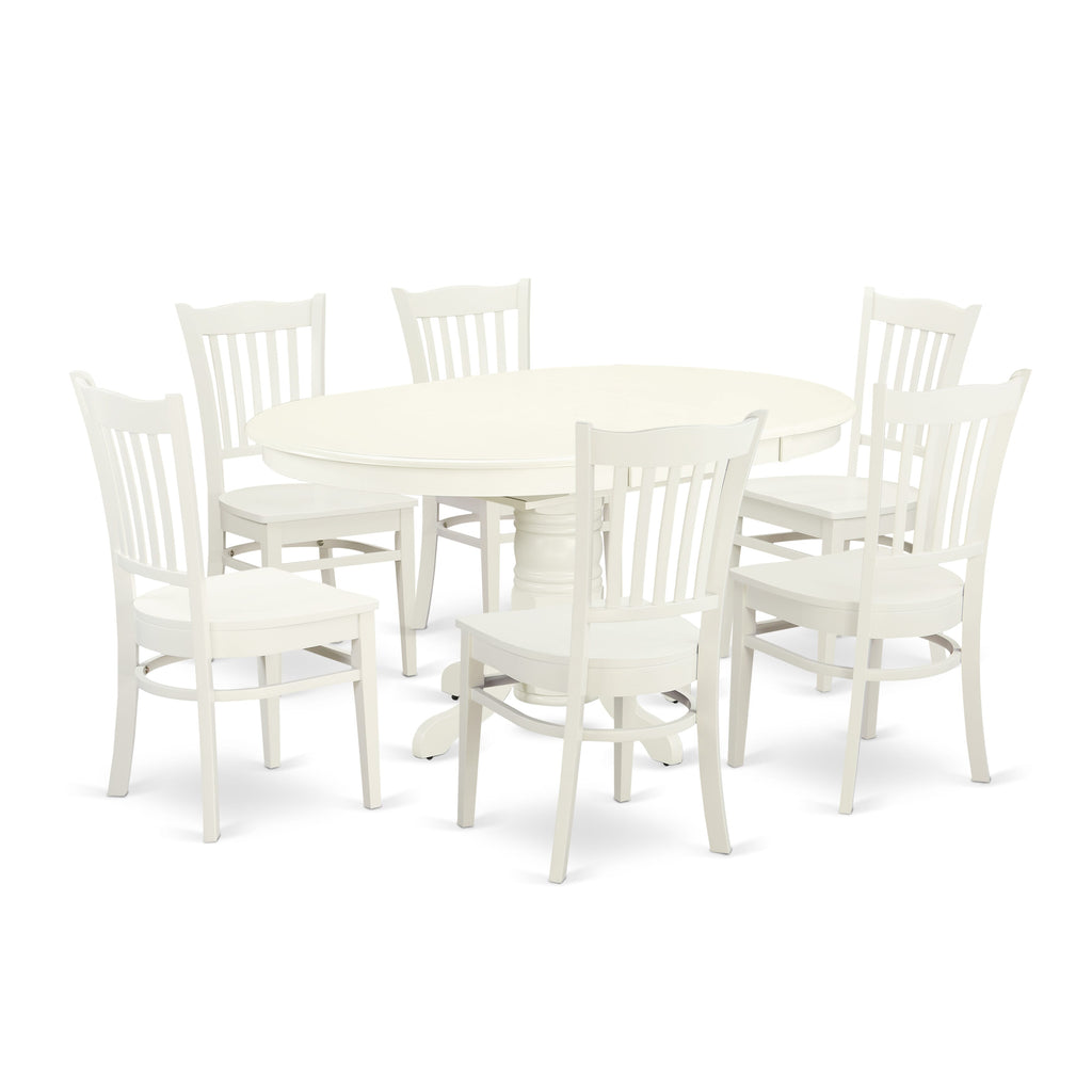 AV Dining Set AVGR7-T6S-3 Chic Oval Table with Butterfly Leaf & Six Wood Chairs, Linen 42x60