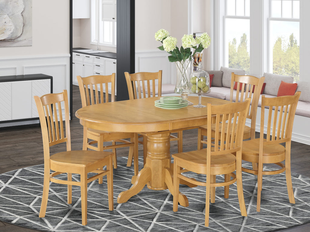 AVGR7-2K8-H 7-Piece Oval Dining Set with Extension Leaf and 6 Wooden Chairs, 42x60, Oak