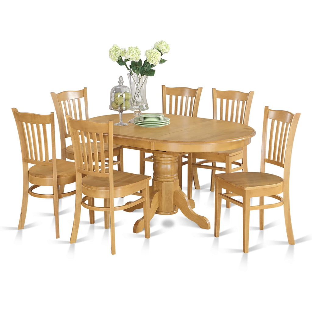AVGR7-2K8-H 7-Piece Oval Dining Set with Extension Leaf and 6 Wooden Chairs, 42x60, Oak