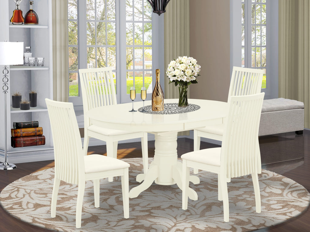 AVIP5-V50-R 5 Pc Dining Set w/ Oval Table, Butterfly Leaf & 4 Linen Chairs in Soft White