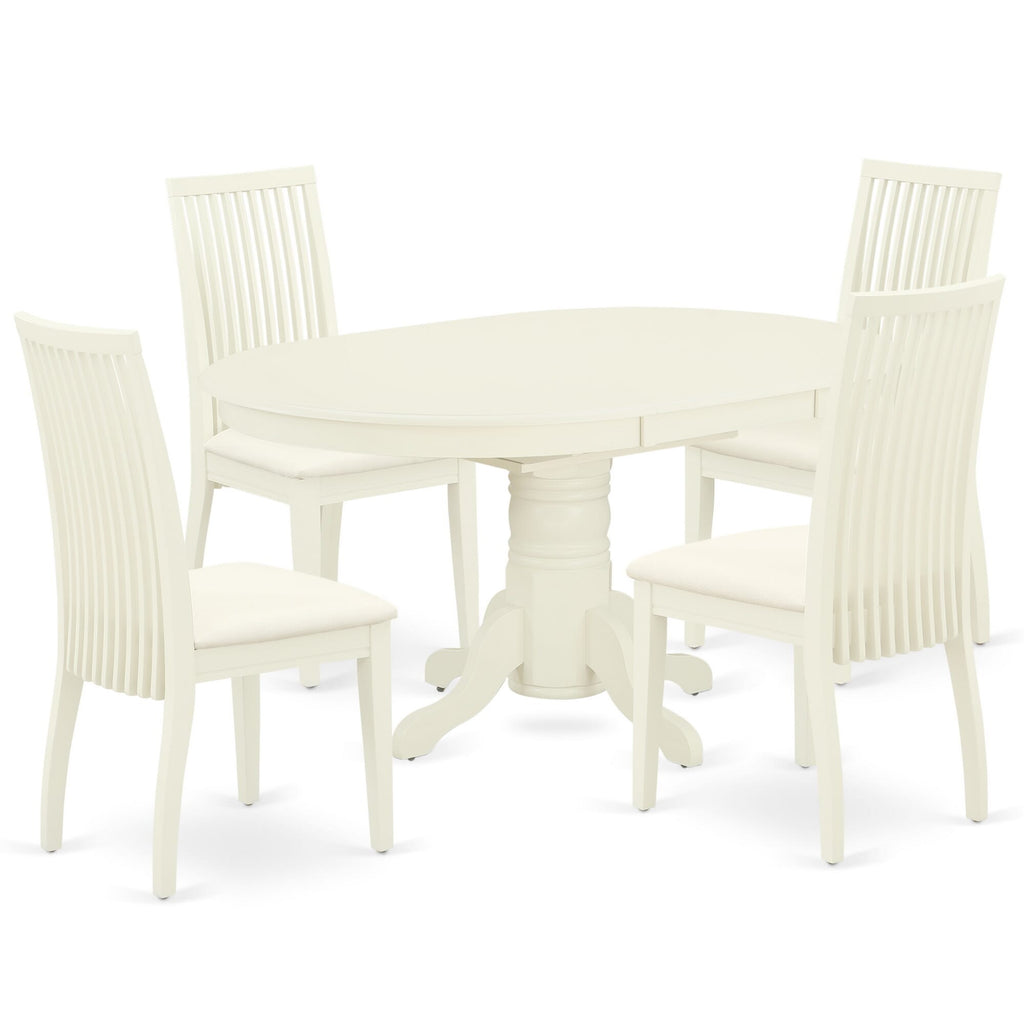 AVIP5-V50-R 5 Pc Dining Set w/ Oval Table, Butterfly Leaf & 4 Linen Chairs in Soft White